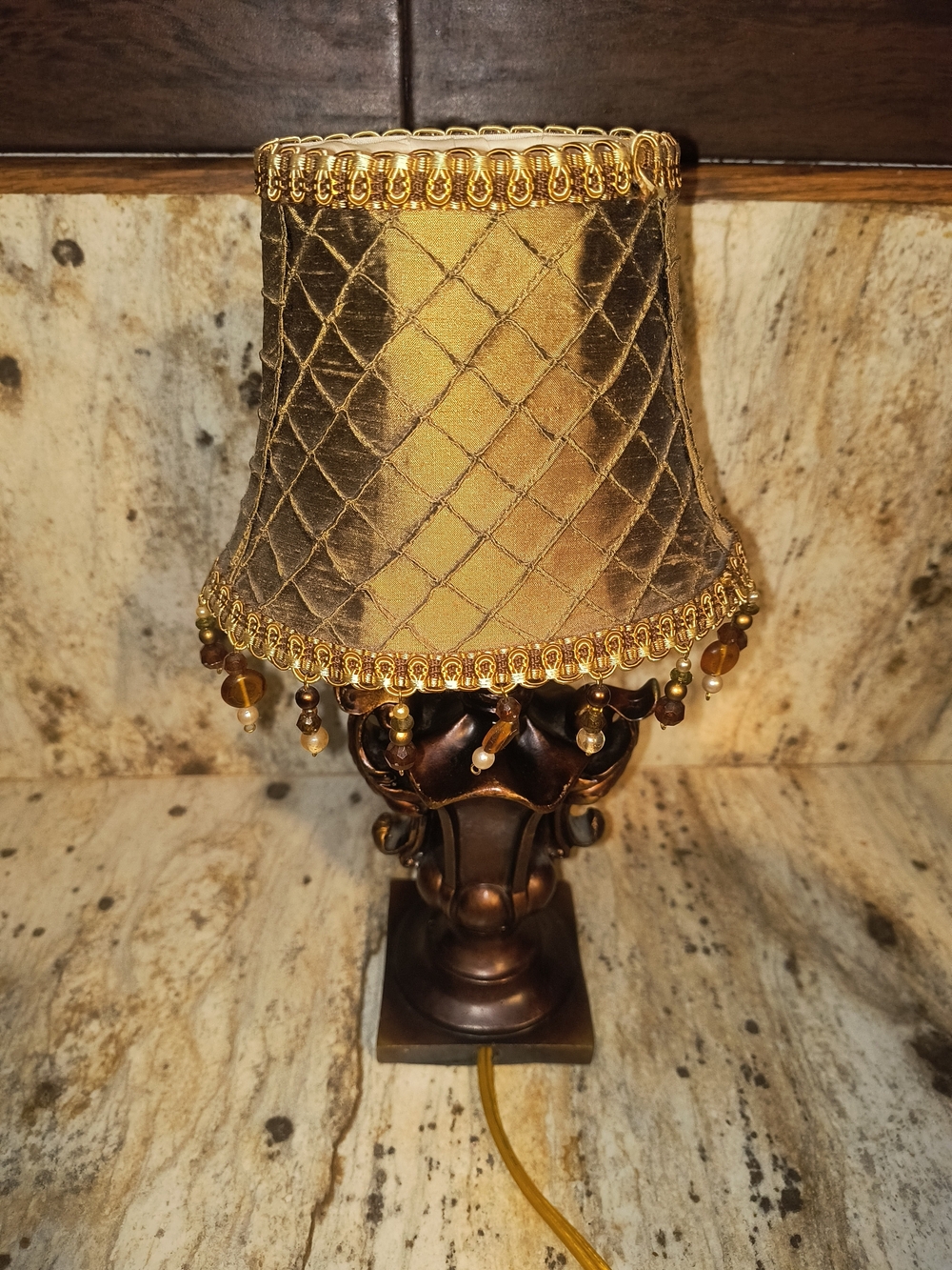Elegant Gold Table Lamp with Beaded Trim - Home Accents